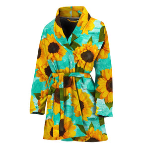 Bright Sunflower Pattern Print Women's Bathrobe