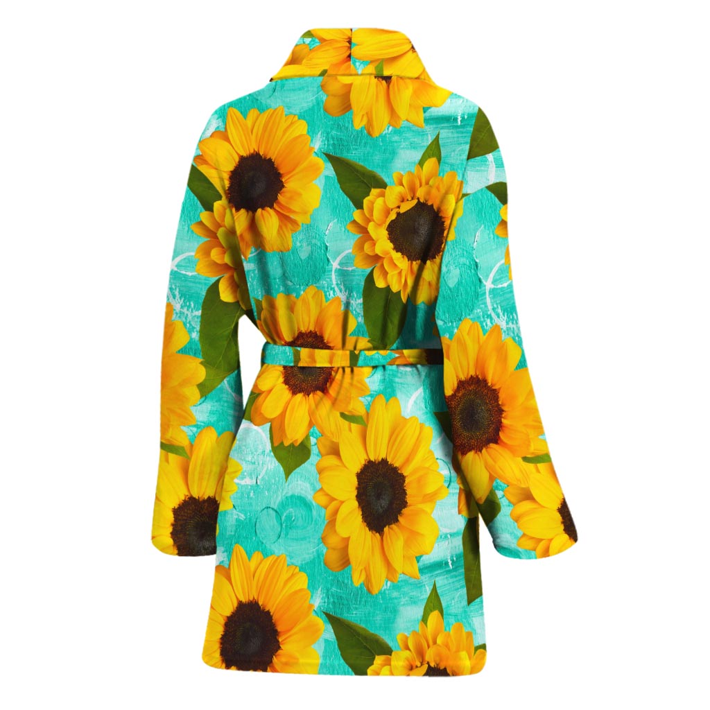 Bright Sunflower Pattern Print Women's Bathrobe