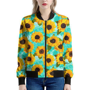 Bright Sunflower Pattern Print Women's Bomber Jacket