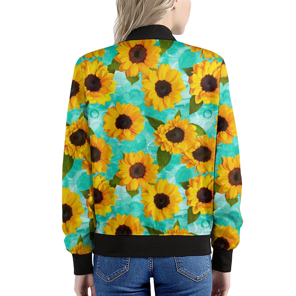 Bright Sunflower Pattern Print Women's Bomber Jacket