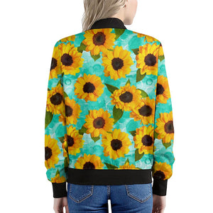 Bright Sunflower Pattern Print Women's Bomber Jacket