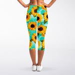 Bright Sunflower Pattern Print Women's Capri Leggings