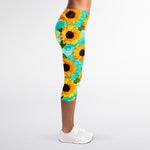 Bright Sunflower Pattern Print Women's Capri Leggings