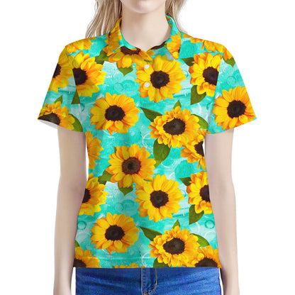 Bright Sunflower Pattern Print Women's Polo Shirt