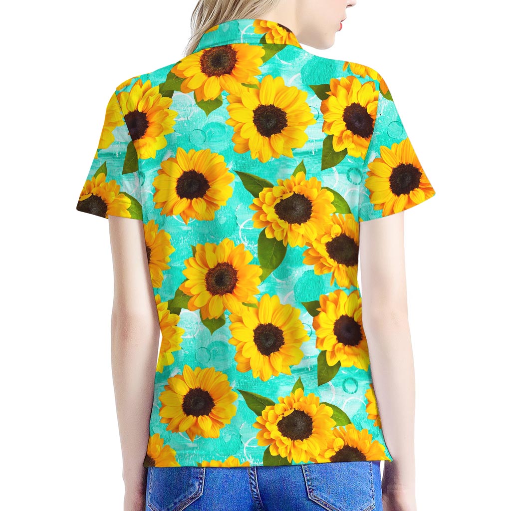 Bright Sunflower Pattern Print Women's Polo Shirt