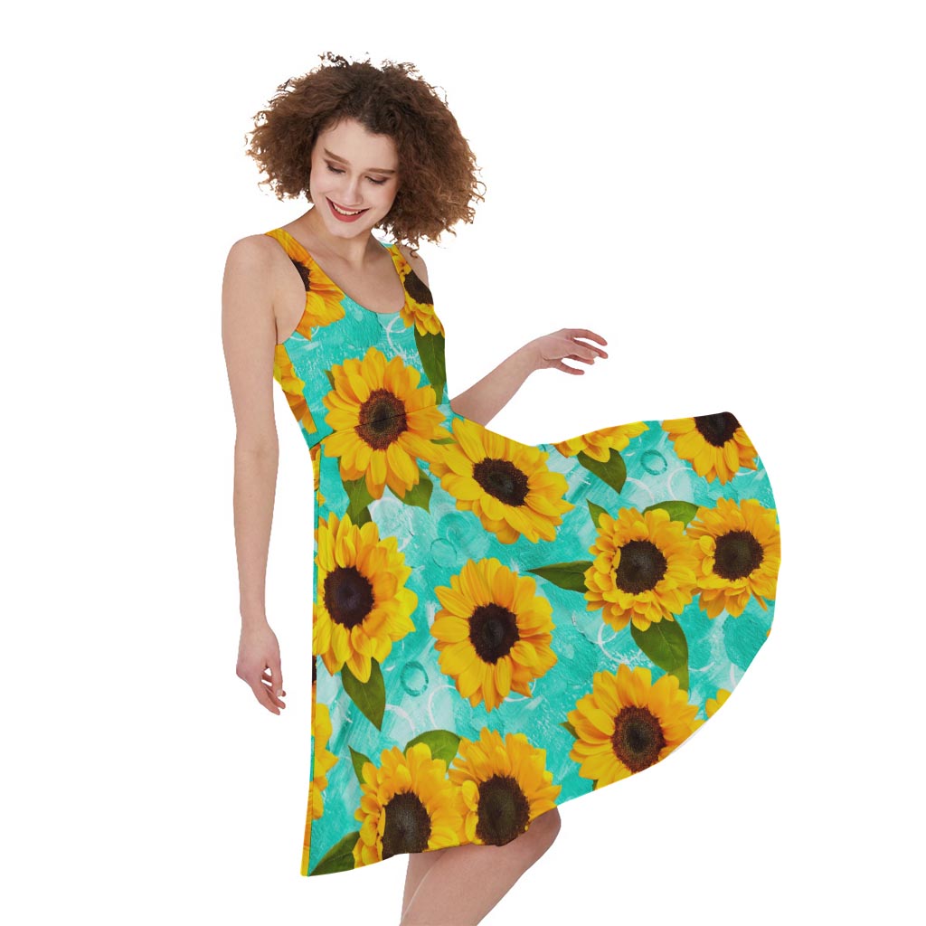 Bright Sunflower Pattern Print Women's Sleeveless Dress