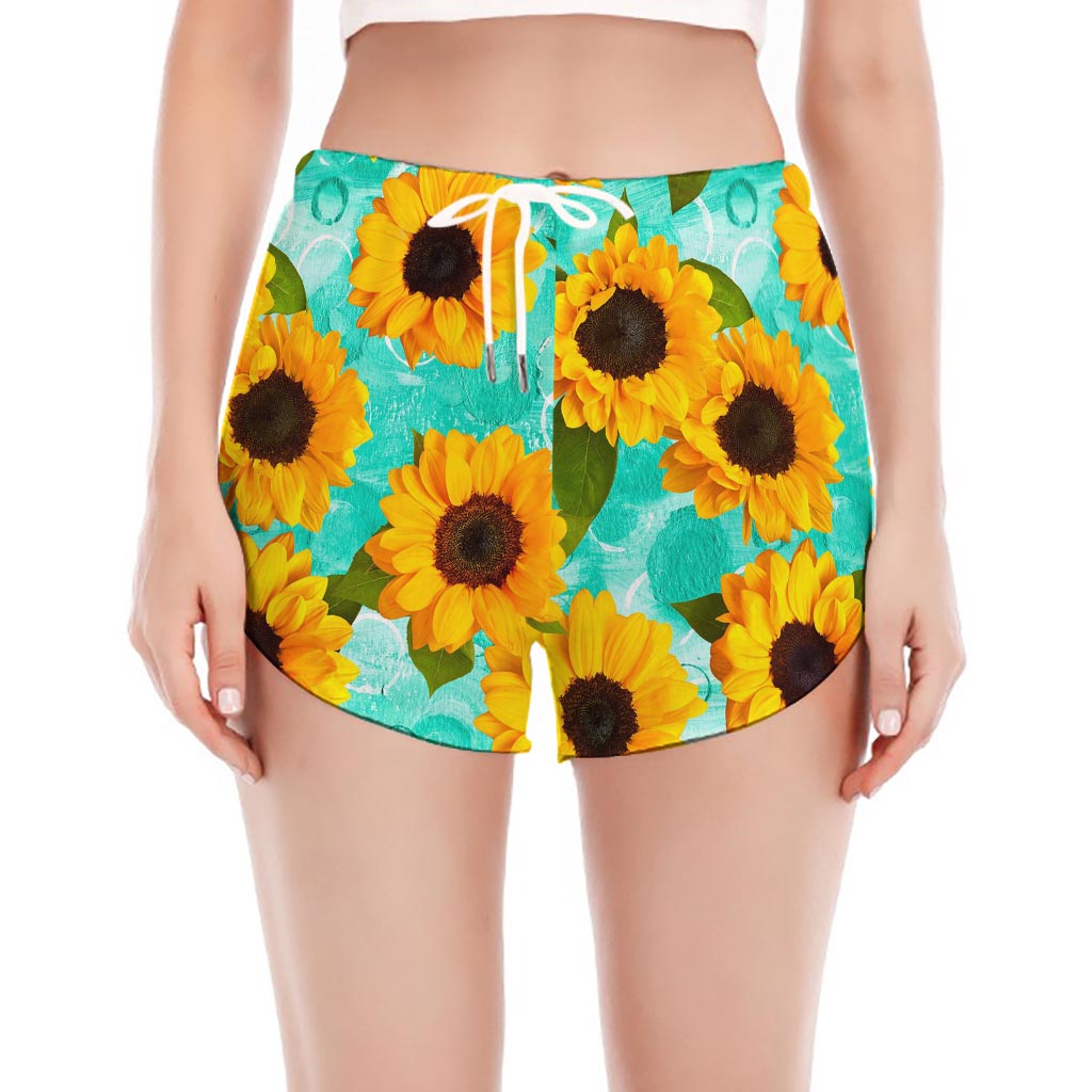 Bright Sunflower Pattern Print Women's Split Running Shorts