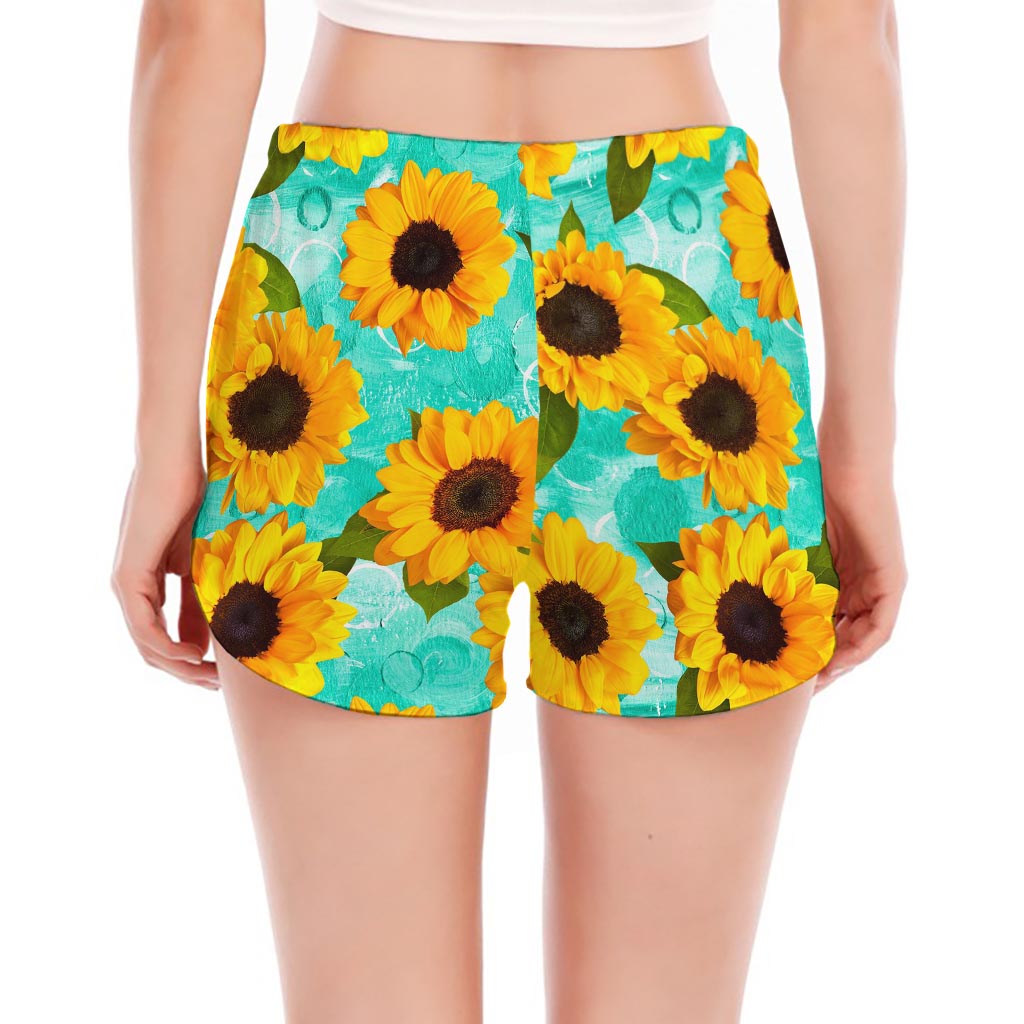 Bright Sunflower Pattern Print Women's Split Running Shorts