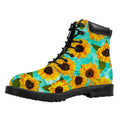 Bright Sunflower Pattern Print Padded Collar Lace Up Boots