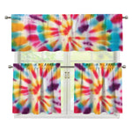 Bright Swirl Tie Dye Print 3 Piece Kitchen Curtains