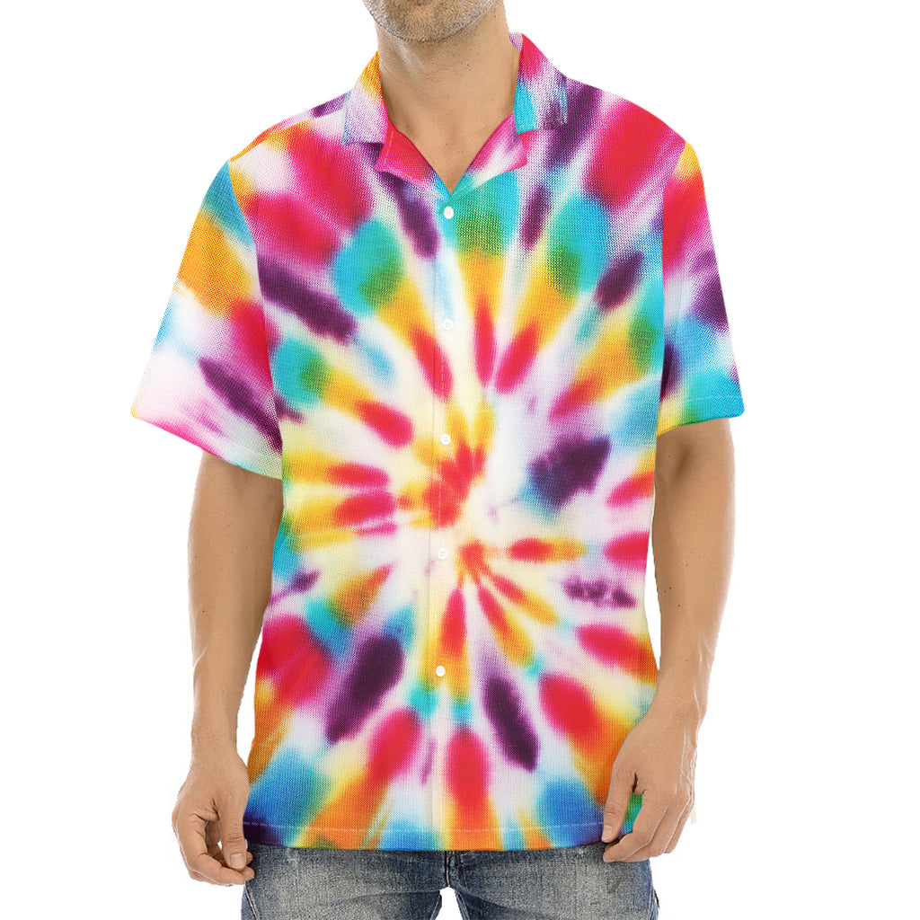 Bright Swirl Tie Dye Print Aloha Shirt