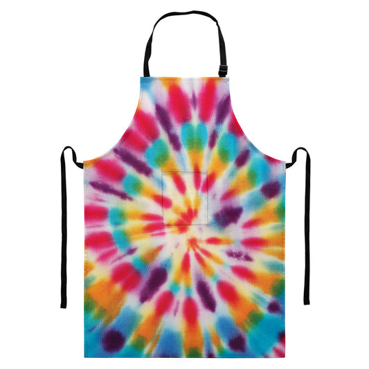 Bright Swirl Tie Dye Print Bib Apron With Pocket