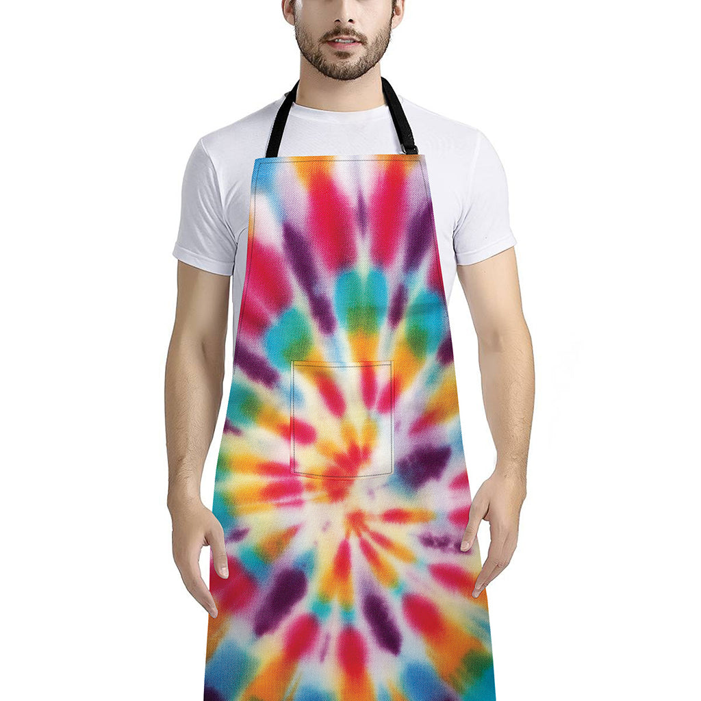Bright Swirl Tie Dye Print Bib Apron With Pocket