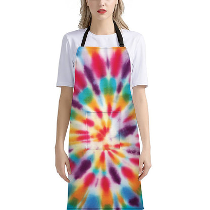 Bright Swirl Tie Dye Print Bib Apron With Pocket