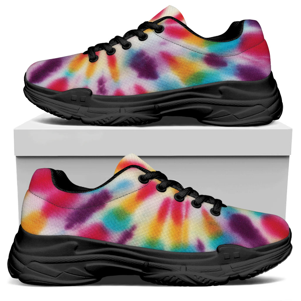 Bright Swirl Tie Dye Print Black Chunky Shoes