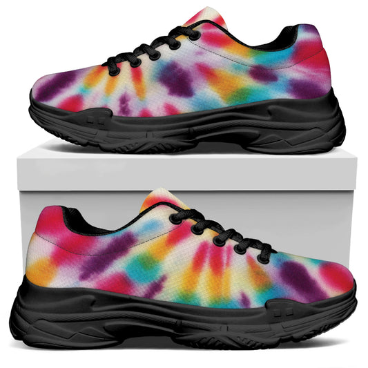 Bright Swirl Tie Dye Print Black Chunky Shoes
