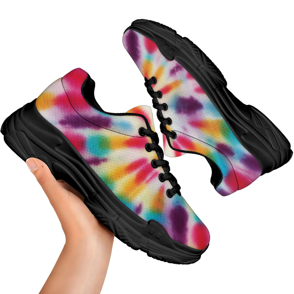 Bright Swirl Tie Dye Print Black Chunky Shoes