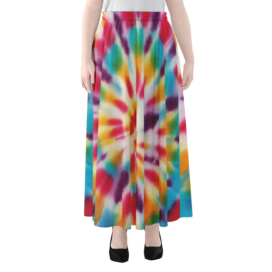 Bright Swirl Tie Dye Print Chiffon Maxi Skirt