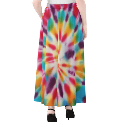 Bright Swirl Tie Dye Print Chiffon Maxi Skirt
