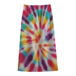 Bright Swirl Tie Dye Print Cotton Front Slit Maxi Skirt