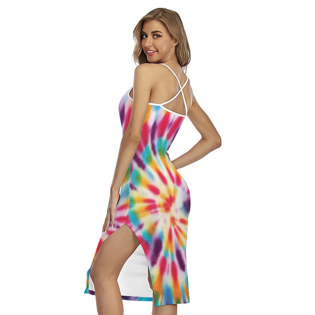 Bright Swirl Tie Dye Print Cross Back Cami Dress