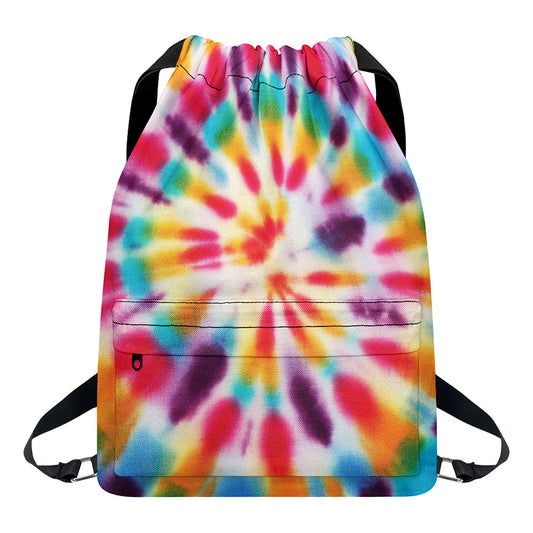 Bright Swirl Tie Dye Print Drawstring Backpack