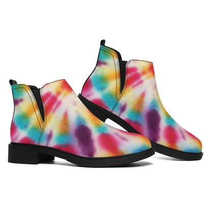 Bright Swirl Tie Dye Print Flat Ankle Boots