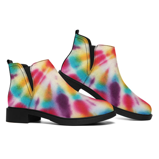 Bright Swirl Tie Dye Print Flat Ankle Boots