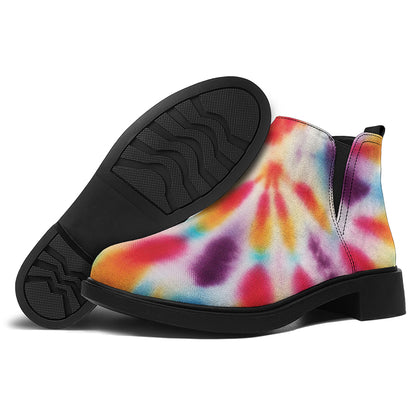 Bright Swirl Tie Dye Print Flat Ankle Boots