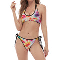 Bright Swirl Tie Dye Print Halter Scoop Tie Side Bikini