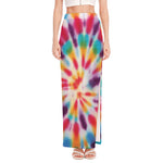 Bright Swirl Tie Dye Print High Slit Maxi Skirt