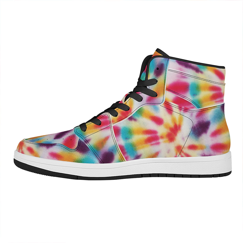 Bright Swirl Tie Dye Print High Top Leather Sneakers