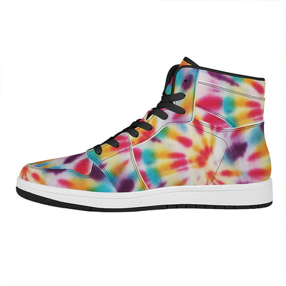 Bright Swirl Tie Dye Print High Top Leather Sneakers