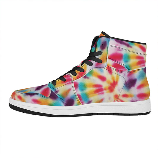 Bright Swirl Tie Dye Print High Top Leather Sneakers