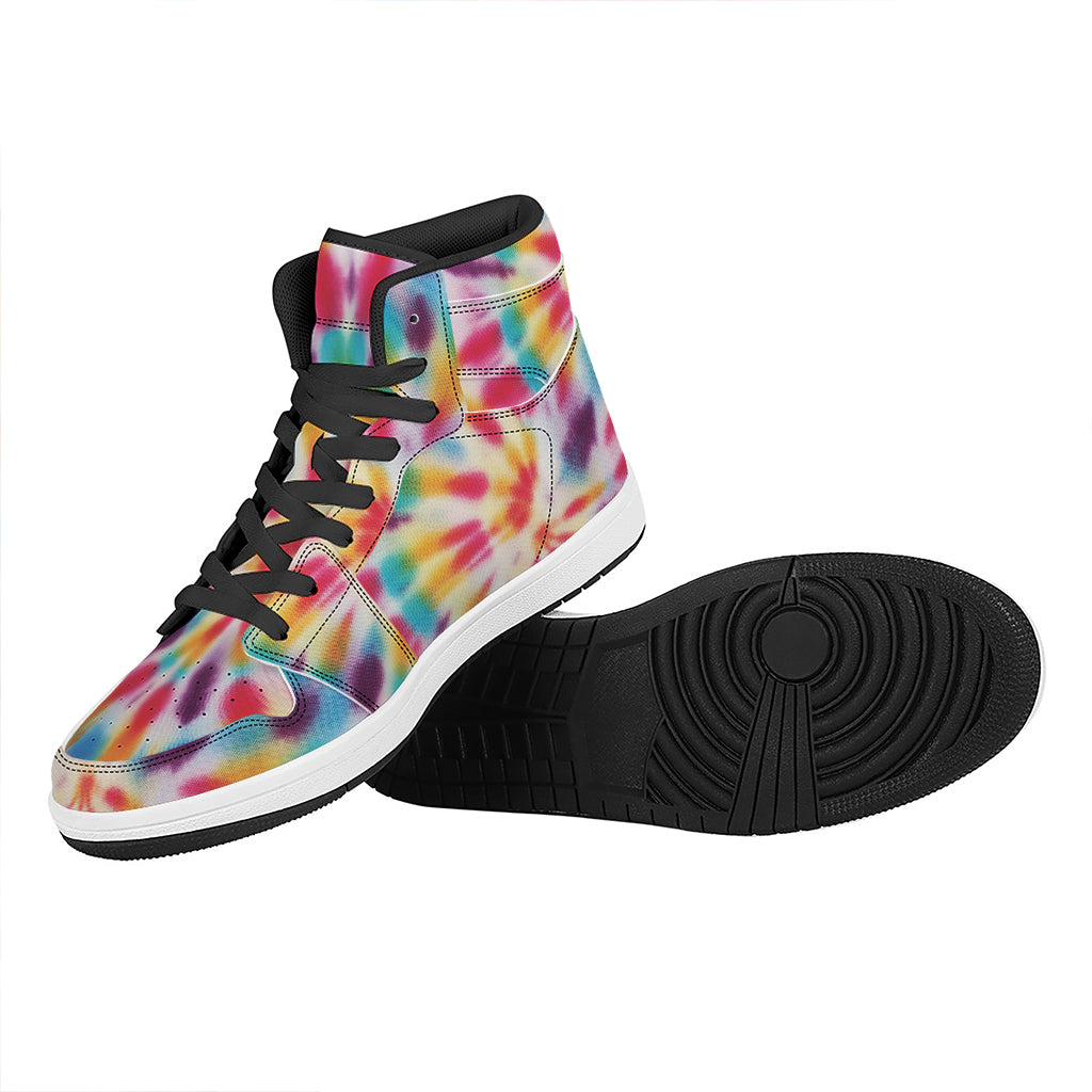 Bright Swirl Tie Dye Print High Top Leather Sneakers