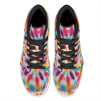 Bright Swirl Tie Dye Print High Top Leather Sneakers