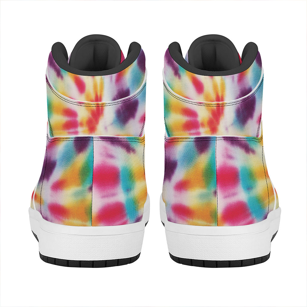 Bright Swirl Tie Dye Print High Top Leather Sneakers