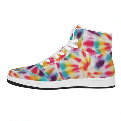 Bright Swirl Tie Dye Print High Top Leather Sneakers