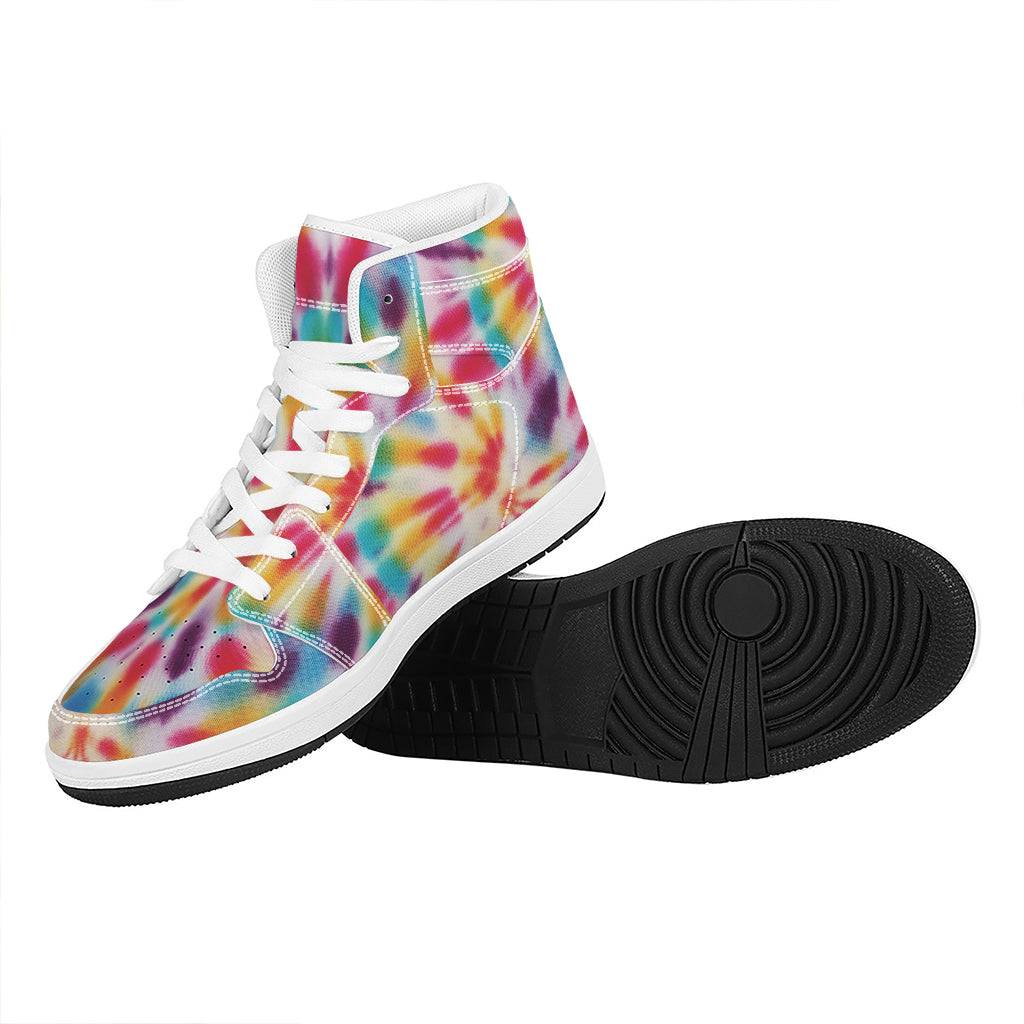 Bright Swirl Tie Dye Print High Top Leather Sneakers