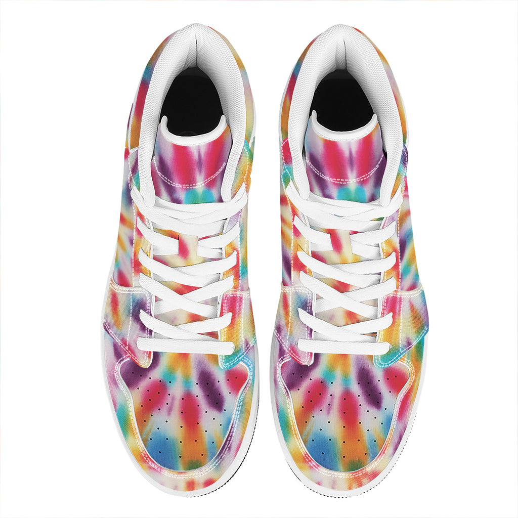 Bright Swirl Tie Dye Print High Top Leather Sneakers