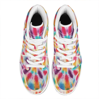 Bright Swirl Tie Dye Print High Top Leather Sneakers