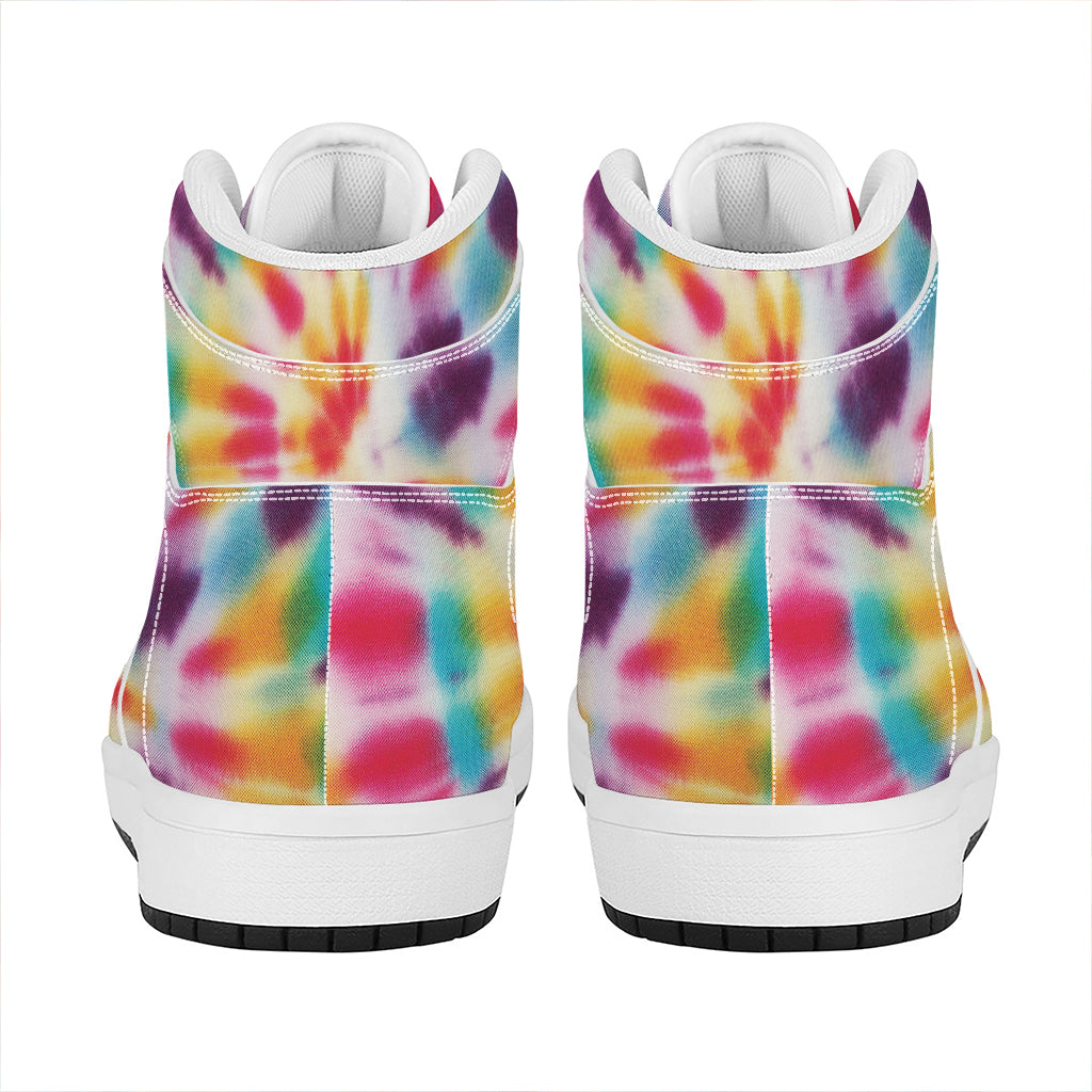 Bright Swirl Tie Dye Print High Top Leather Sneakers
