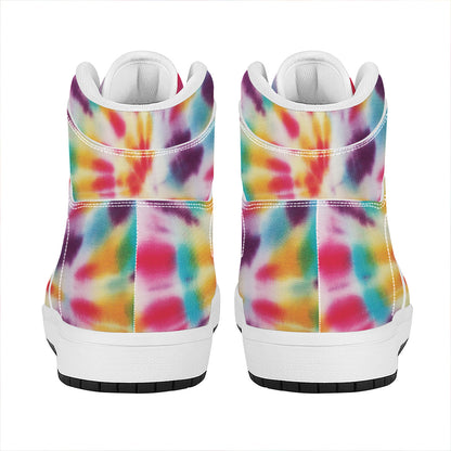 Bright Swirl Tie Dye Print High Top Leather Sneakers
