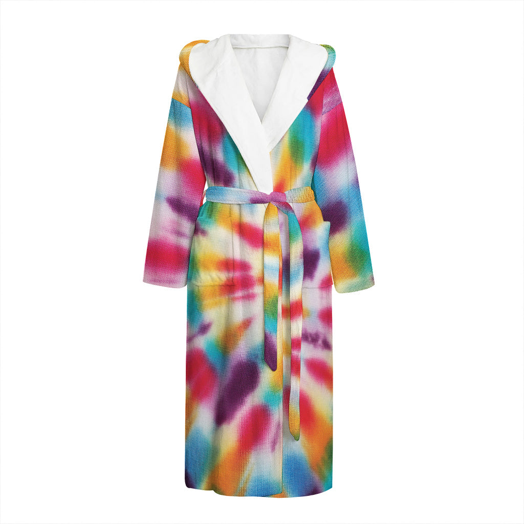 Bright Swirl Tie Dye Print Hooded Bathrobe