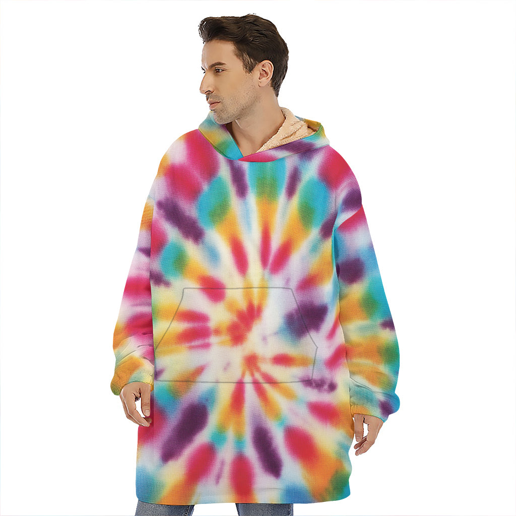 Bright Swirl Tie Dye Print Hoodie Blanket
