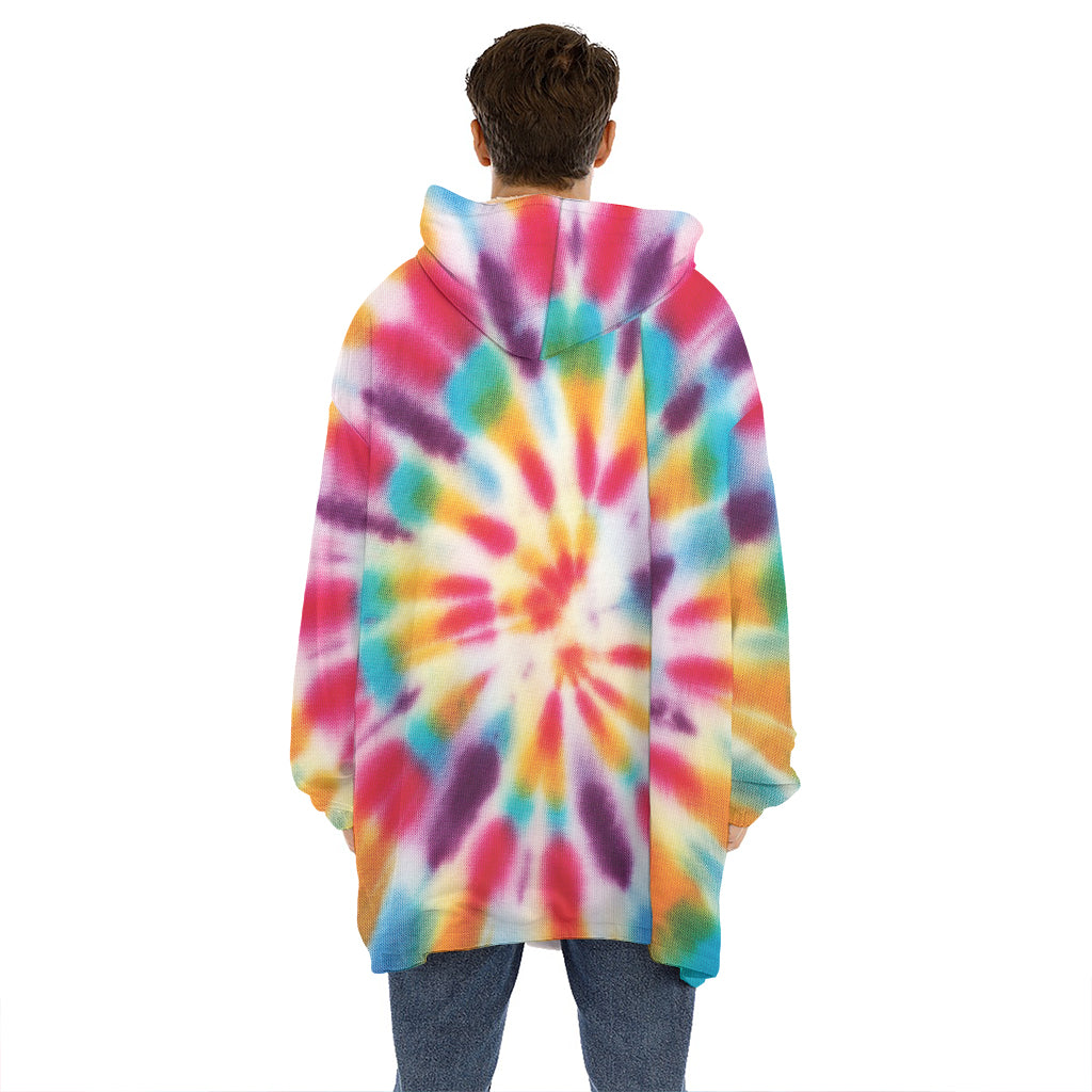 Bright Swirl Tie Dye Print Hoodie Blanket