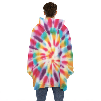 Bright Swirl Tie Dye Print Hoodie Blanket