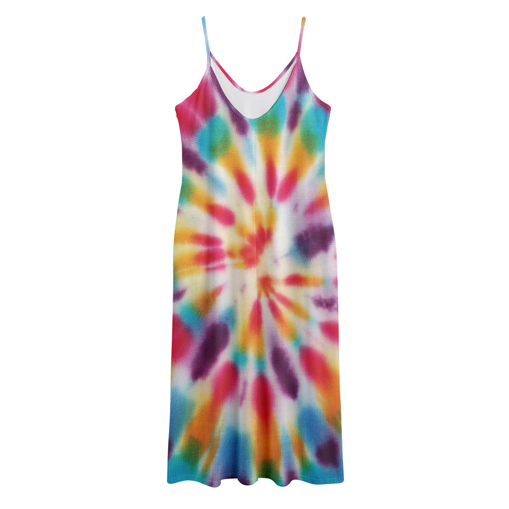 Bright Swirl Tie Dye Print Jersey Midi Cami Dress