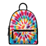 Bright Swirl Tie Dye Print Leather Backpack