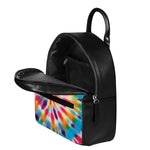 Bright Swirl Tie Dye Print Leather Backpack